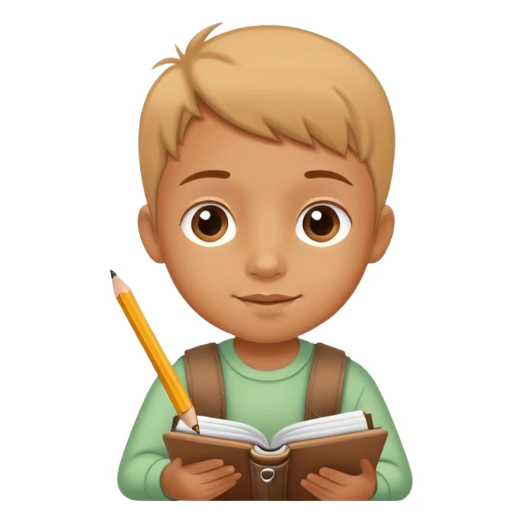 child writing in a notebook with a pencil, cheerful and focused sticker