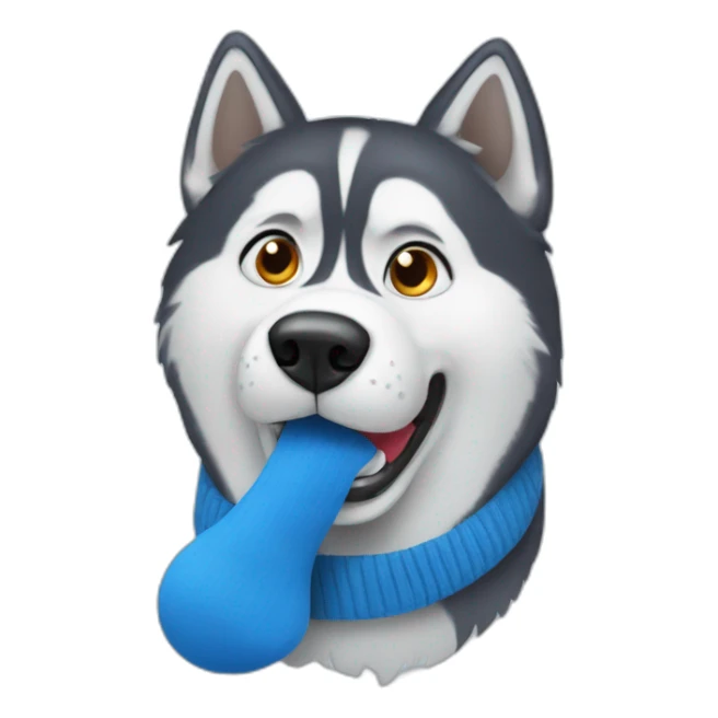 Confused husky with blue sock in his mouth sticker