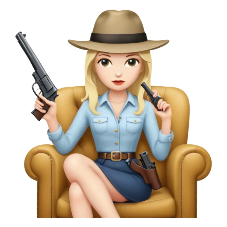 Mafia blondes woman in hat , gun , armchair  sticker