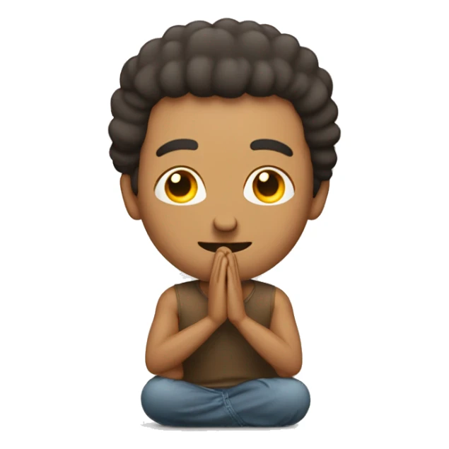 No hairs man Emoji saying namaste with  hands touching sticker