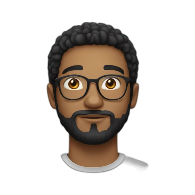 a 20 year old man with round glasses and black beard sticker