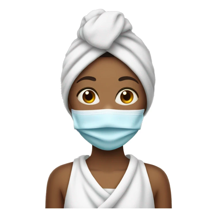 A girl with a towel on her head and a mask on her face sticker