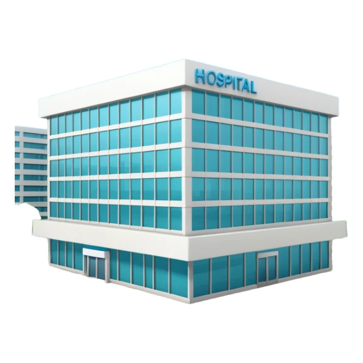 3d hospital outside, with text hospital sticker