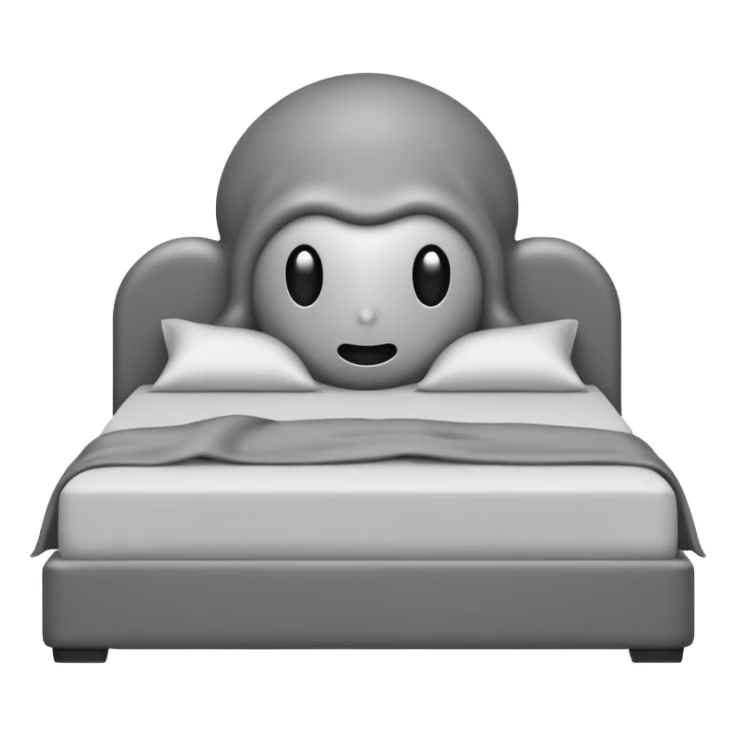 Minimalist emoji-style sticker of a bed with a covered figure and something strange peeking out from underneath. Grayscale only, simple icon.

 sticker