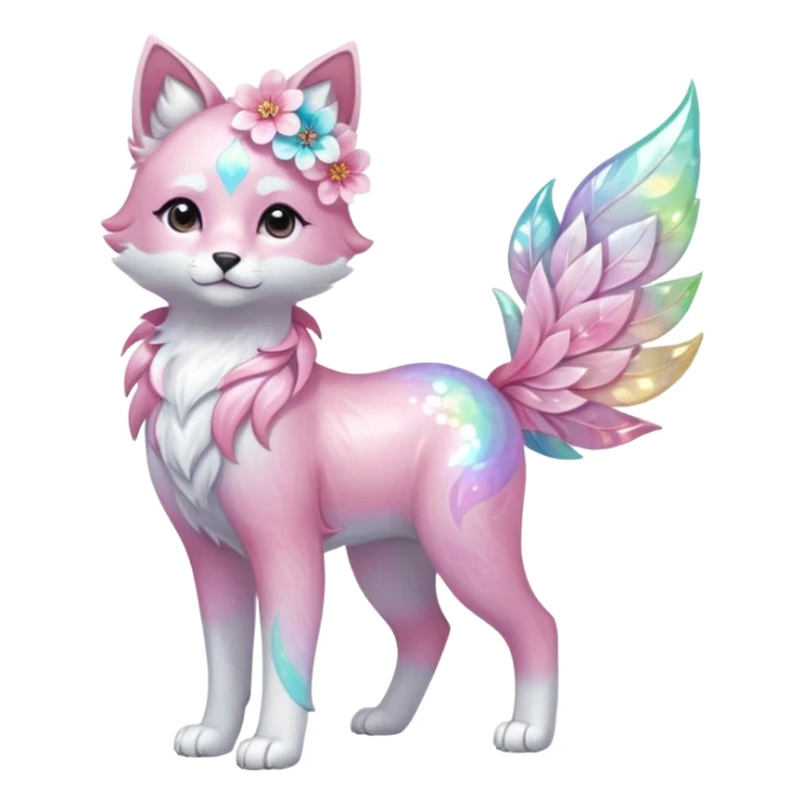 Multicolored sparkly shiny fantasy pastel iridescent light pale cute adorable pretty feminine elegant realistic floral exotic marble-Sakura-Falvie-Fionbri-fursona, full body sticker