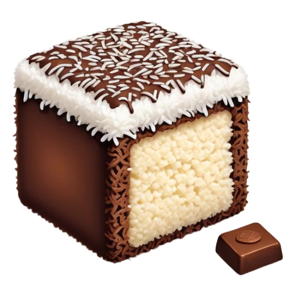 cinematic-realistic-lamingtons-dessert-emoji,-depicted-as-soft-sponge-squares-coated-in-chocolate-on all 4 sides with coconut sprinkled on all side-rendered-with-mouth‚watering-detail-and-vibrant-lighting sticker
