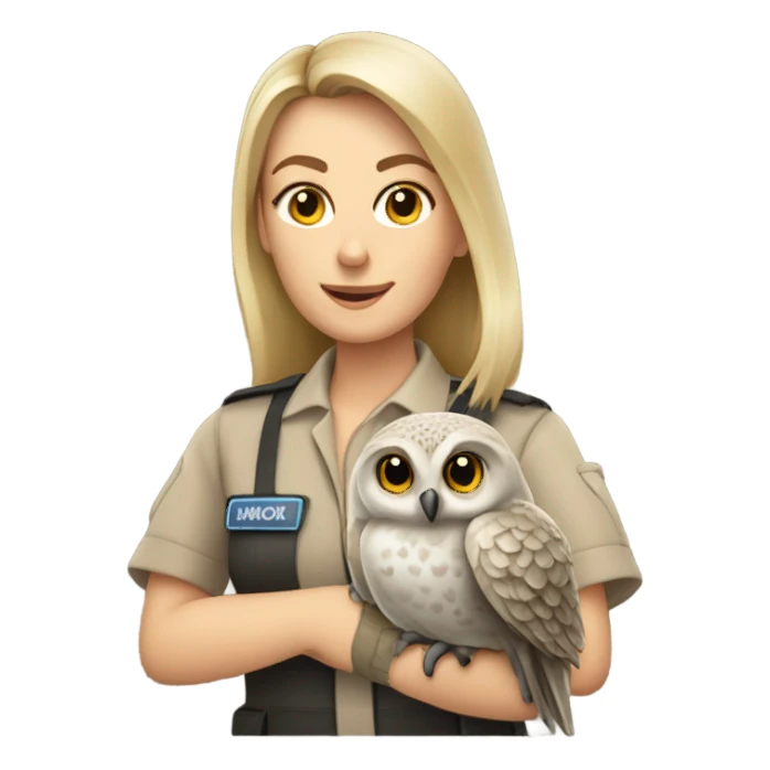 female caucasian zookeeper holding an owl on the glove sticker