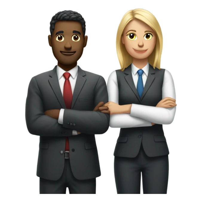 two buisness man and a buissness women arms folded happy sticker