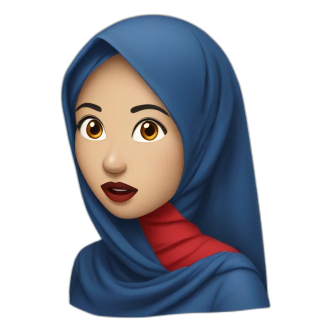 Malay women wearing blue indigo hijab with red lipstick with shocked face sticker