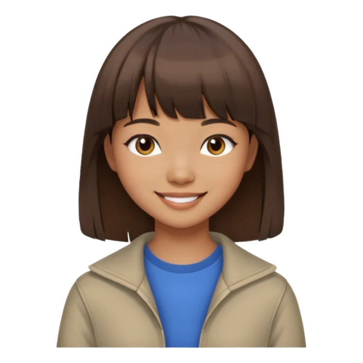 Brown-skinned Asian girl with straight brown hair and bangs  sticker