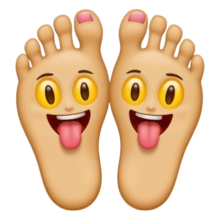 Make an emoji with freaky expression, longue out, bare feet up sticker
