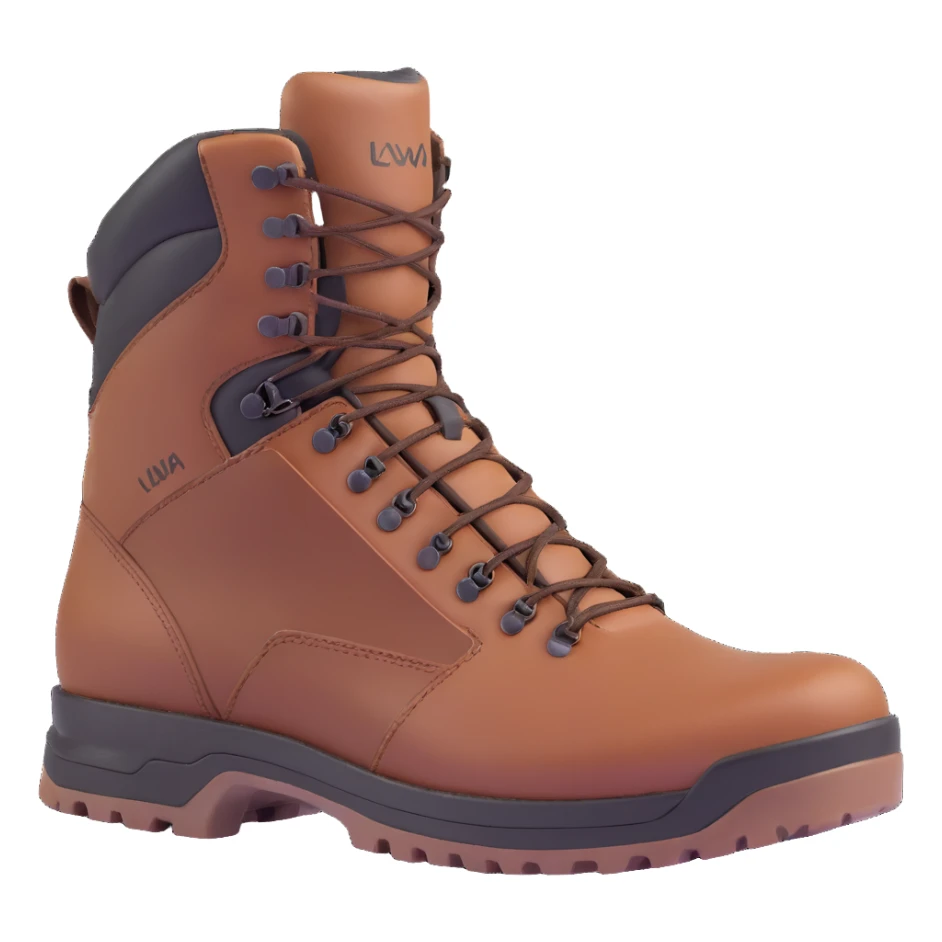 Lowa military tactical hiking boots, rugged brown leather sticker