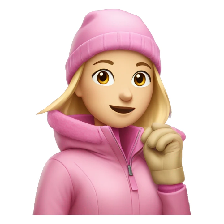 Blonde girl wearing pink winter coat, hat and gloves sticker
