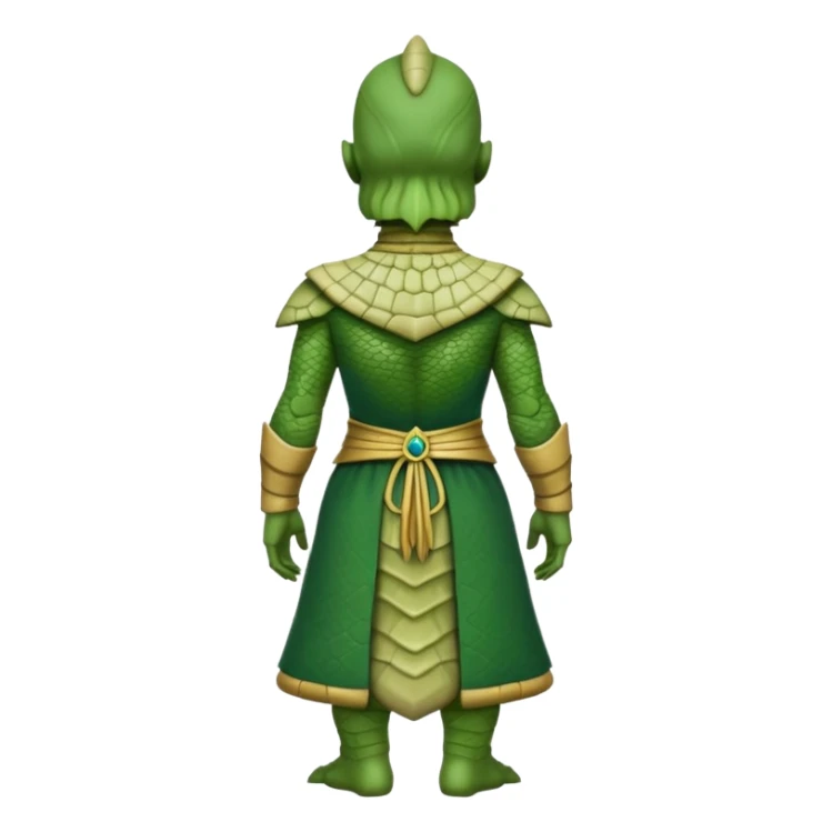 reptilian humanoid in ancient outfit, back view sticker