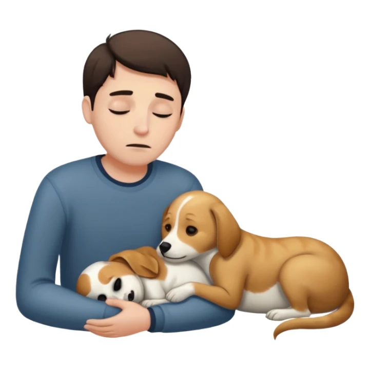 Dead pet with a sad master next to it sticker