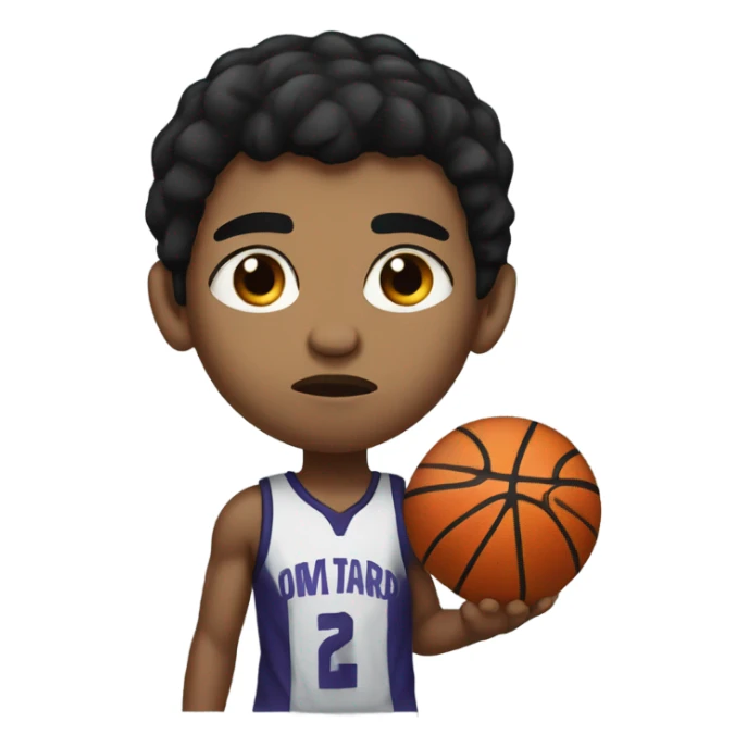 Boy with a basketball serious, black hair, black eyes sticker