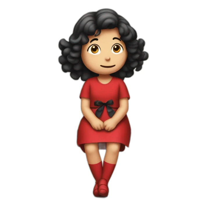 Mafalda girl red dress anda ribbon sitting sticker
