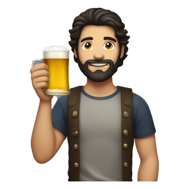 Young guy with dark hair and beard holding a mug of beer  sticker