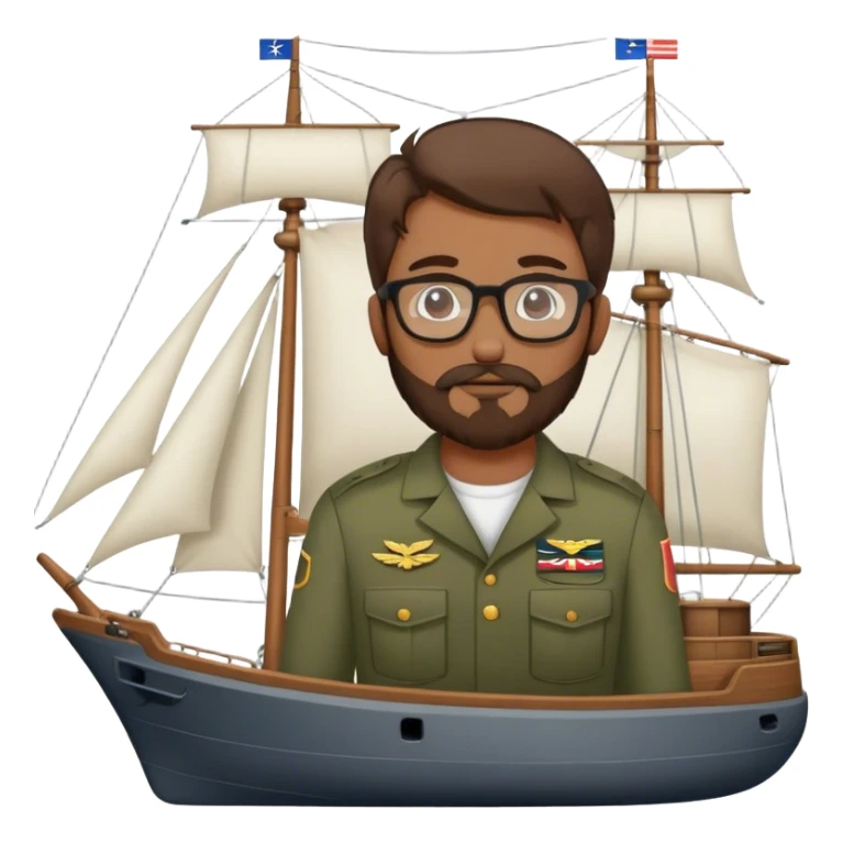 Person with brow hair beard and glasses sailing a military ship sticker