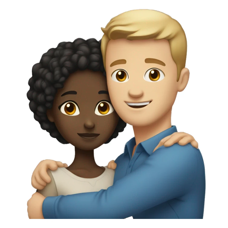 black girl with short hair and white guy with blue eyes hugging sticker