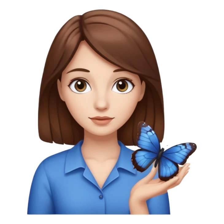 Cabelos de cor morro uma mulher branca com uma borboleta na cor azul escuro sua mão sticker