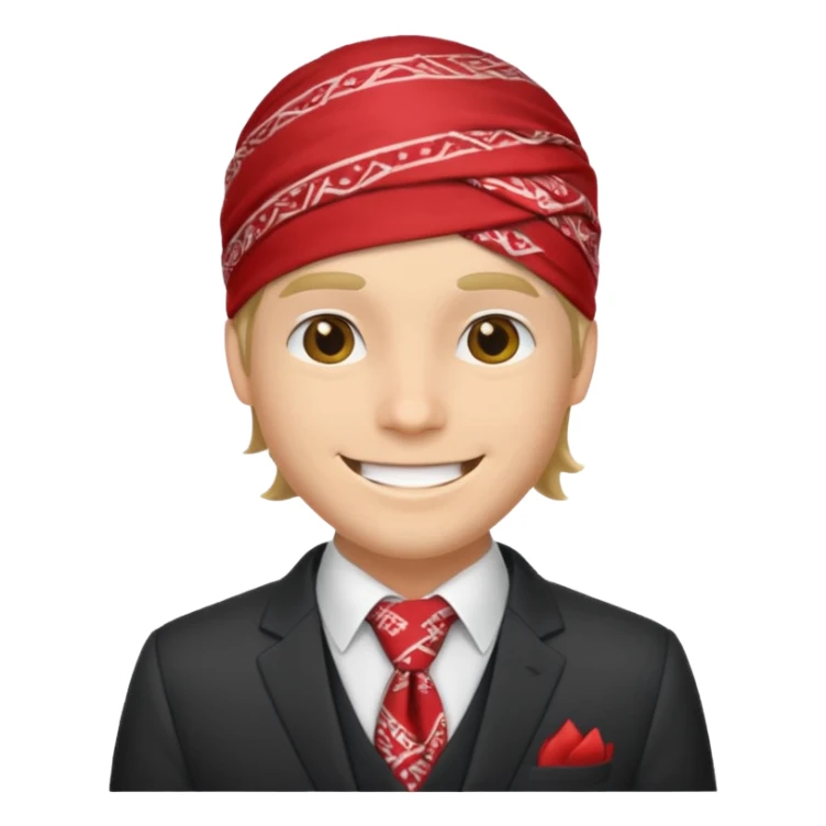 Character wearing a bandana and a suit sticker