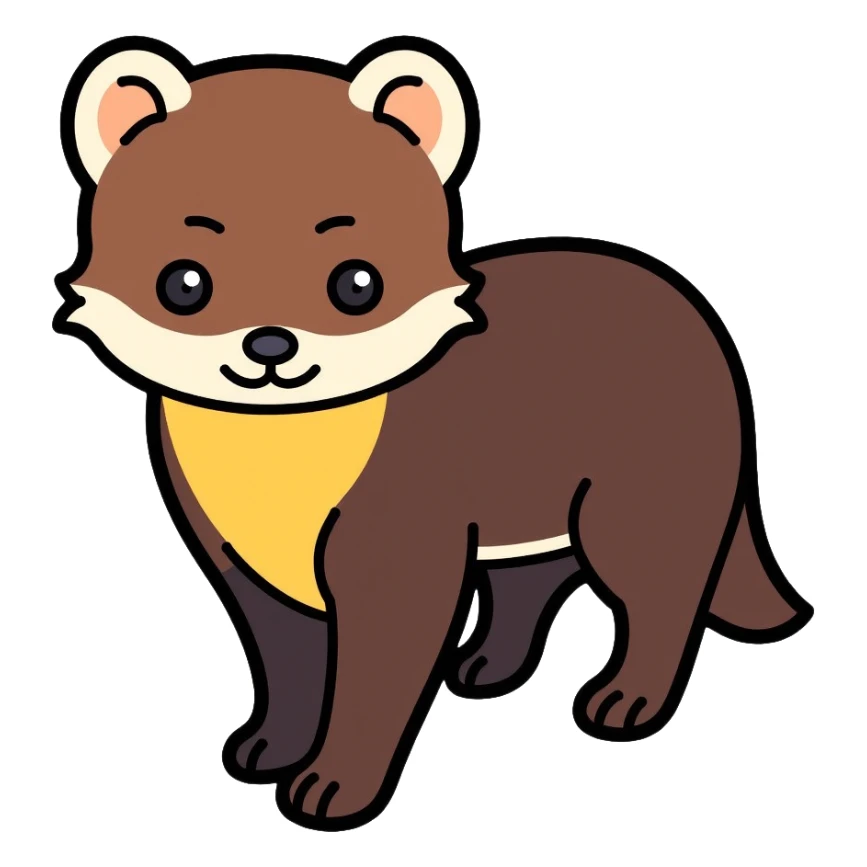 yellow-throated marten, siberian harza, small predatory mammal with yellowish throat and dark brown fur sticker