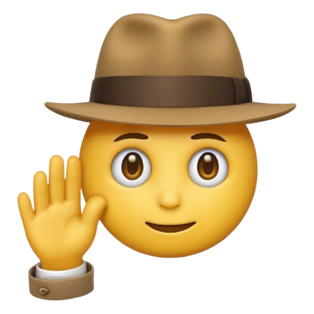 round yellow emoji head pulling its fedora down into its face with one hand, looking mysterious. sticker