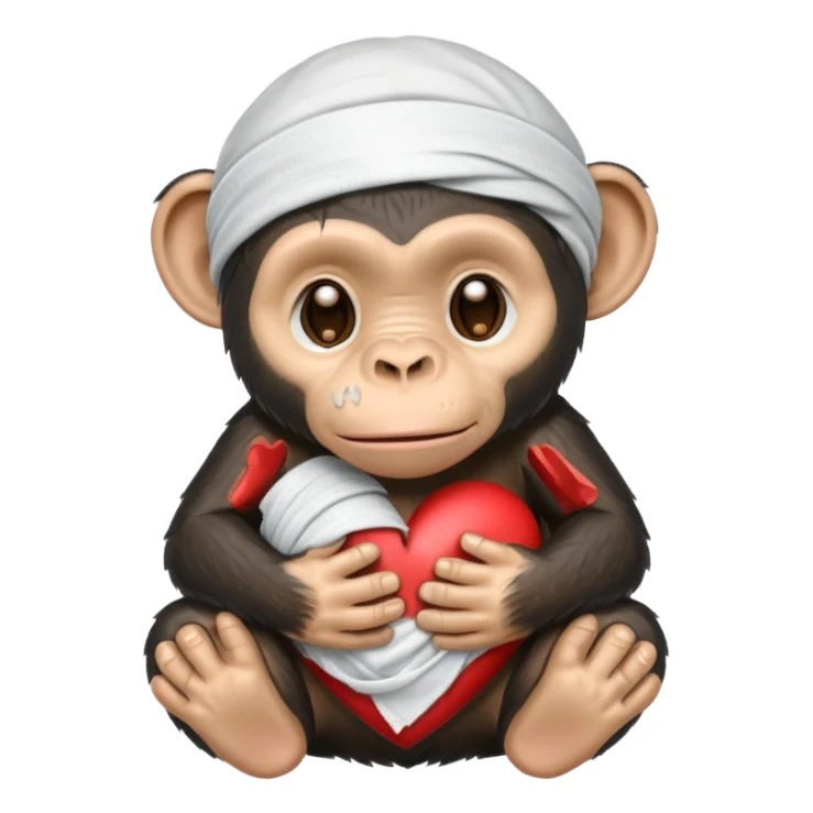 cartoon chimpanzee crying, using bandaids to fix a broken heart sticker