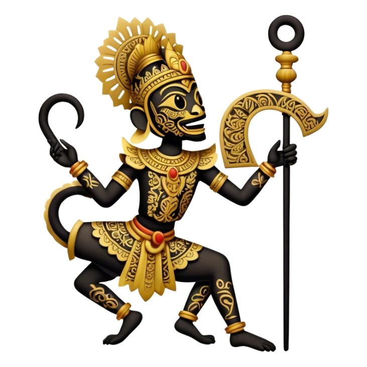 Cinematic Realistic Wayang Kulit Emoji, depicted as an intricate shadow puppet with detailed cut-out figures and traditional patterns, rendered with crisp textures and dynamic cultural lighting that captures its ancient artistry. sticker