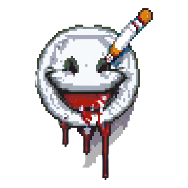 smiley face with blood and a cigarette sticker