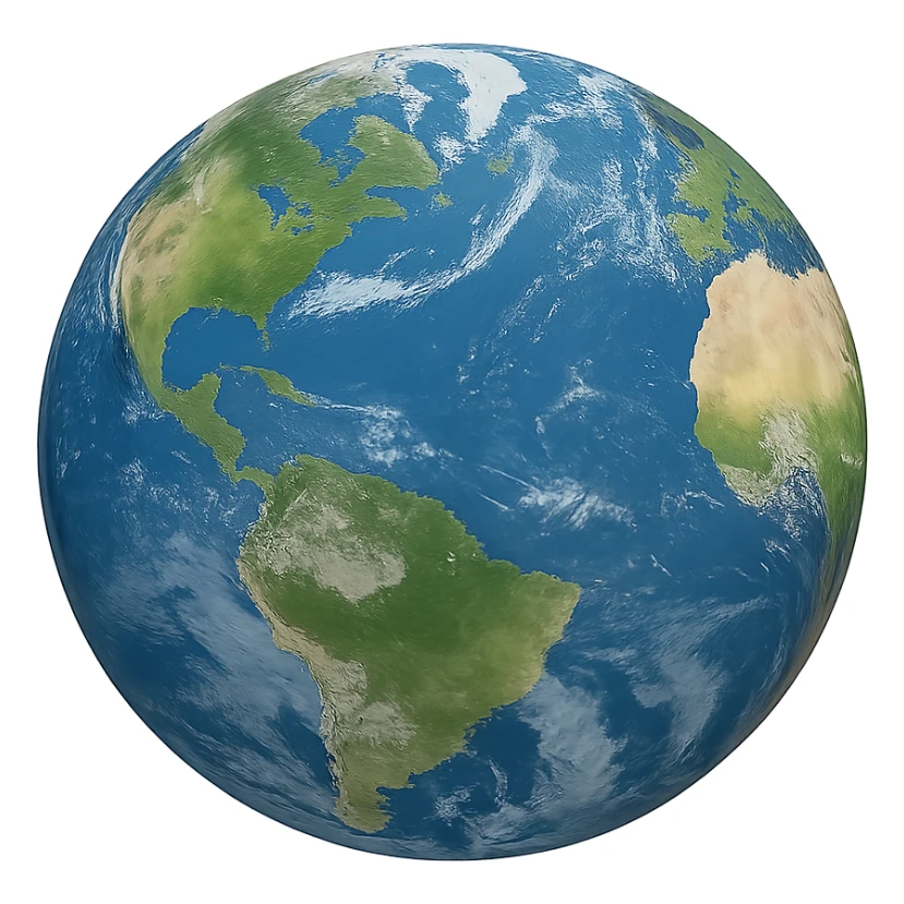 realistic earth globe with blue oceans and green continents, no background sticker