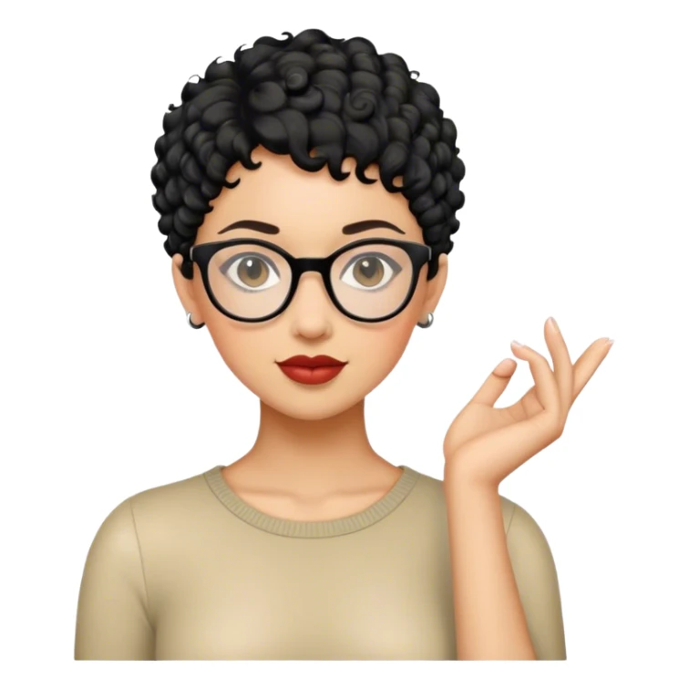 woman pixie curly cut black hair with glasses sticker