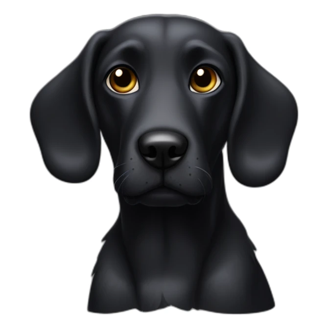 A black dog, with a black muzzle, with a white spot on his chest. With a long nose and floppy ears sticker