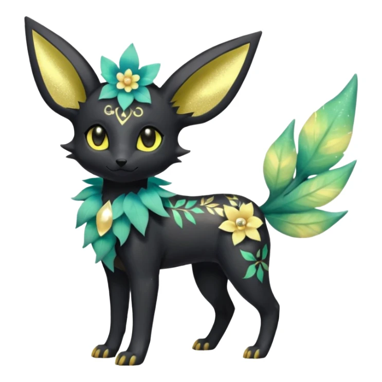 Multicolored sparkly pastel dark iridescent light pale gloomy spooky realistic pretty cool elegant realistic floral exotic Trico-Bolthund-Electrike-Luxray-Umbreon-Leafeon-hybrid, full body sticker