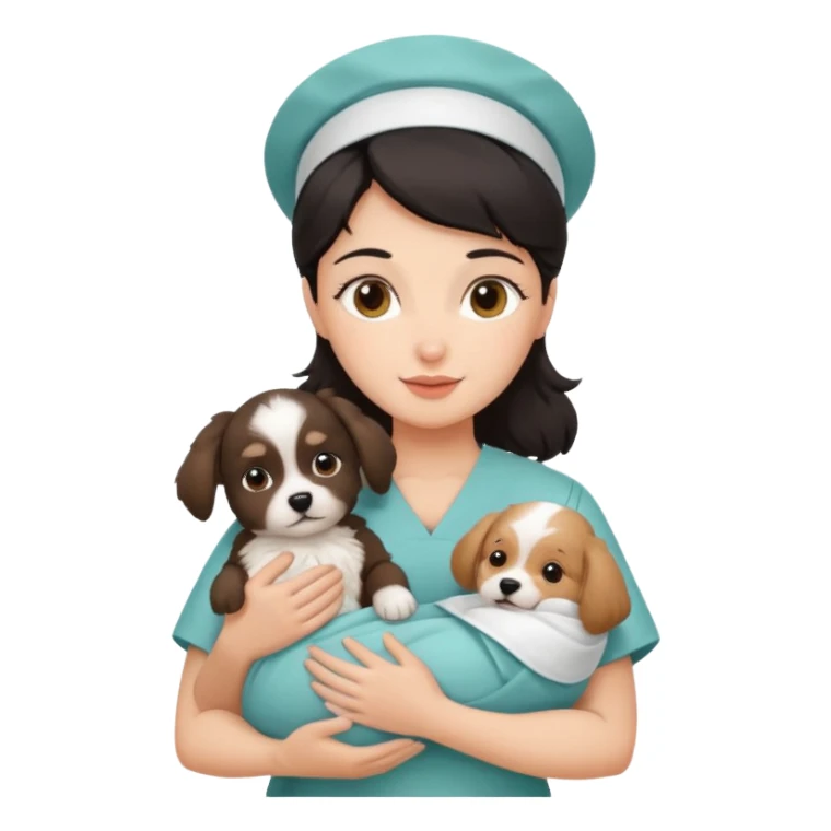 dark haired nurse holding baby dog sticker