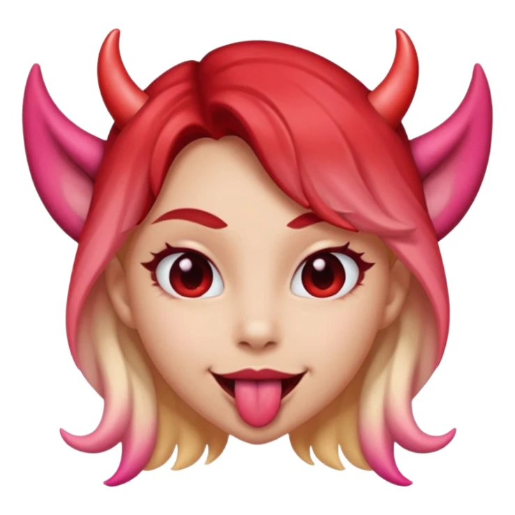 Flirty heart eyes with tongue sticking out and ￼ ombre colored ￼ devil ears sticker