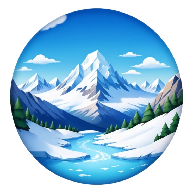 a snowy mountain landscape with icy peaks and a clear sky, fish eye lens effect sticker