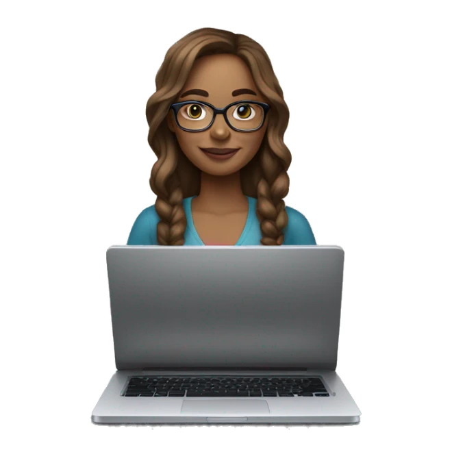 woman light skin long brown hair square glasses on laptop sticker