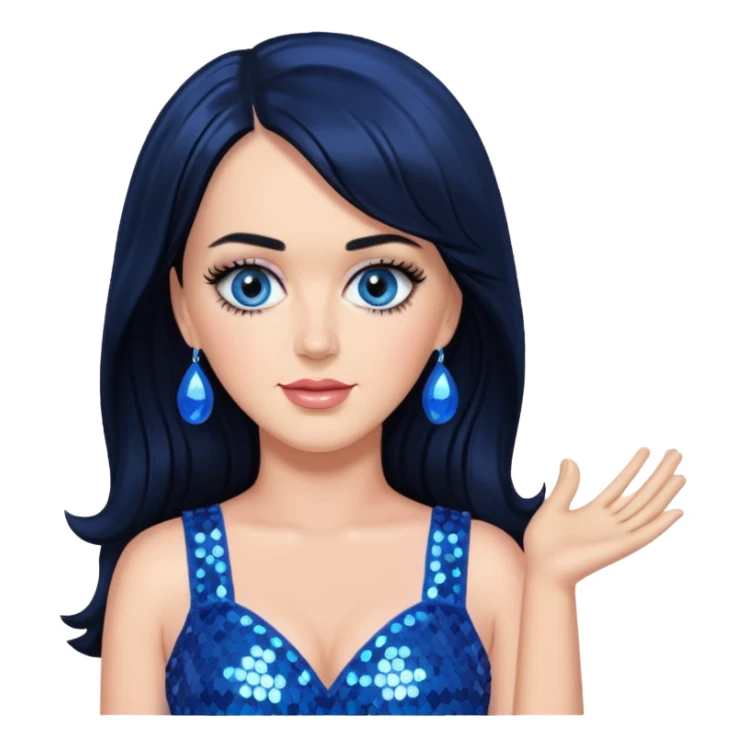 Katy Perry with long black hair, blue sequin outfit sticker