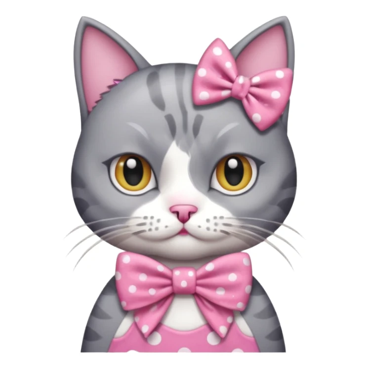 Evil Gray and white evil cat with a pink polka dot dress and with a pink polka dot bow sticker