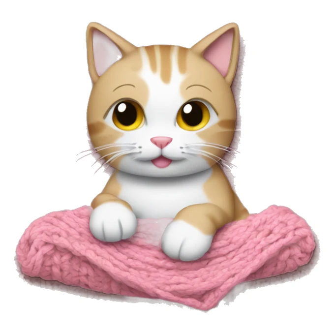 a tan and white cat crocheting a pink blanket  sticker