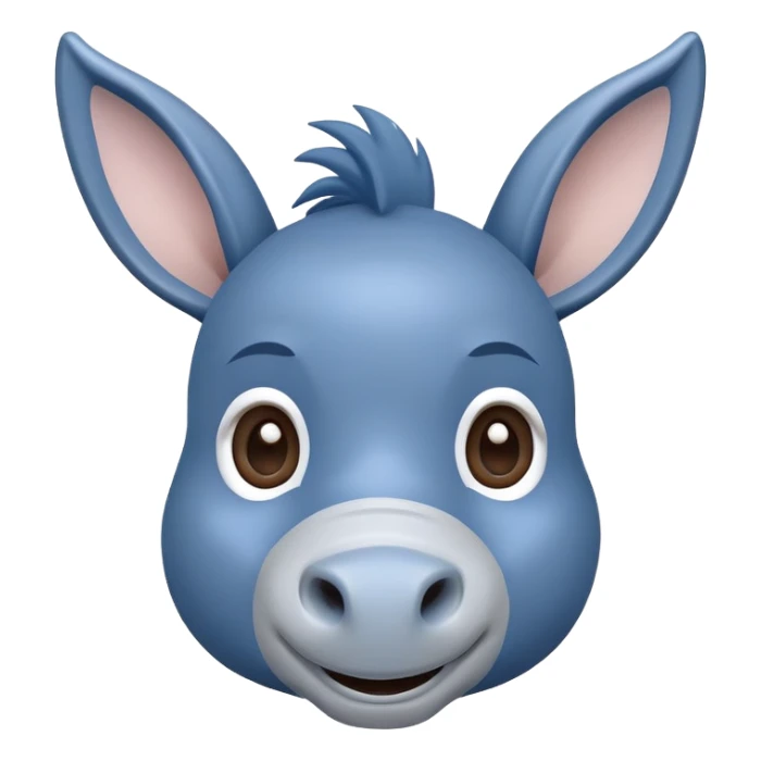 cute blue donkey with big eyes and friendly smile, simple flat design sticker