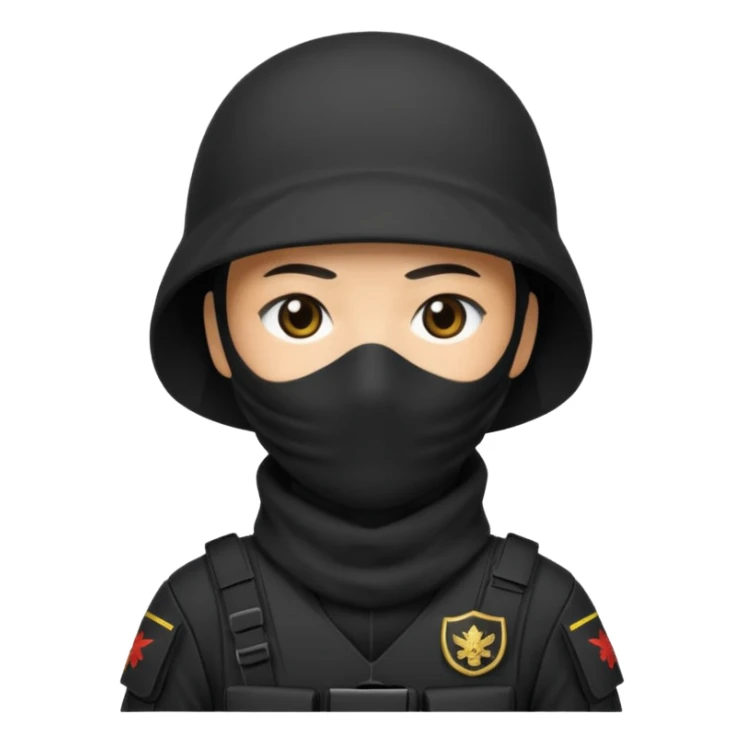 special forces soldier, black uniform, face covered, japanese sticker