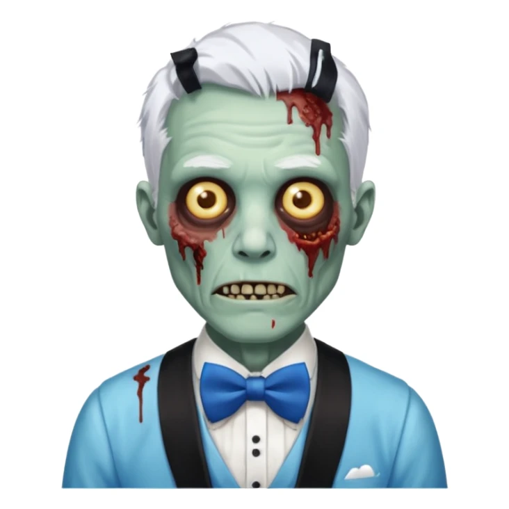 zombie, white hair waiter with blue bow tie sticker