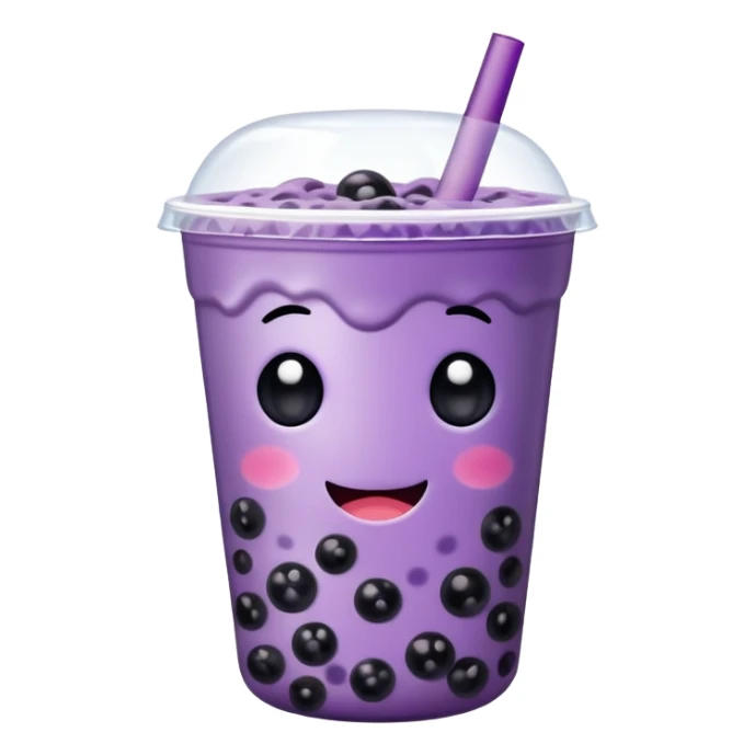 Purple bubble tea cup with a cute face and black tapioca pearls inside sticker