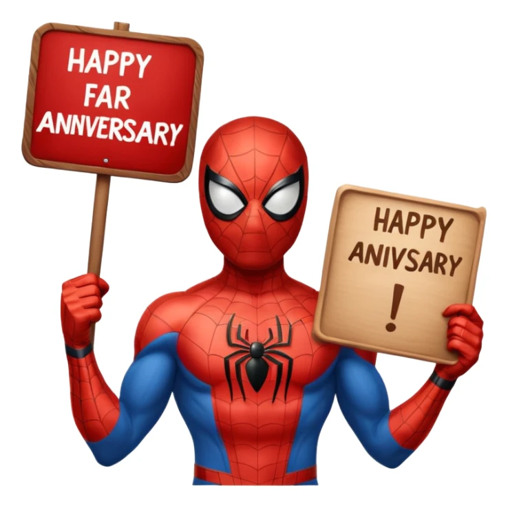 Create Spider-Man with a sign that says happy anniversary sticker