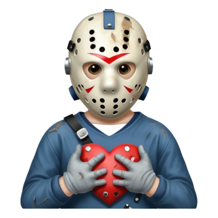 Jason Voorhees, looking cute, making a heart with his hands sticker