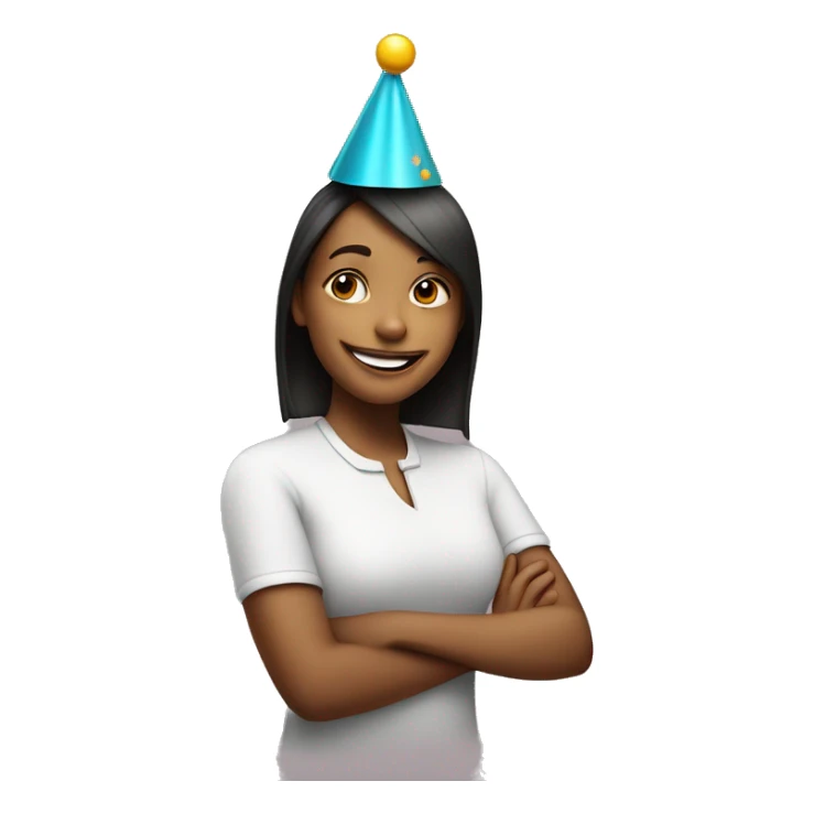 a girl wearing a party hat, smiling and celebrating." sticker