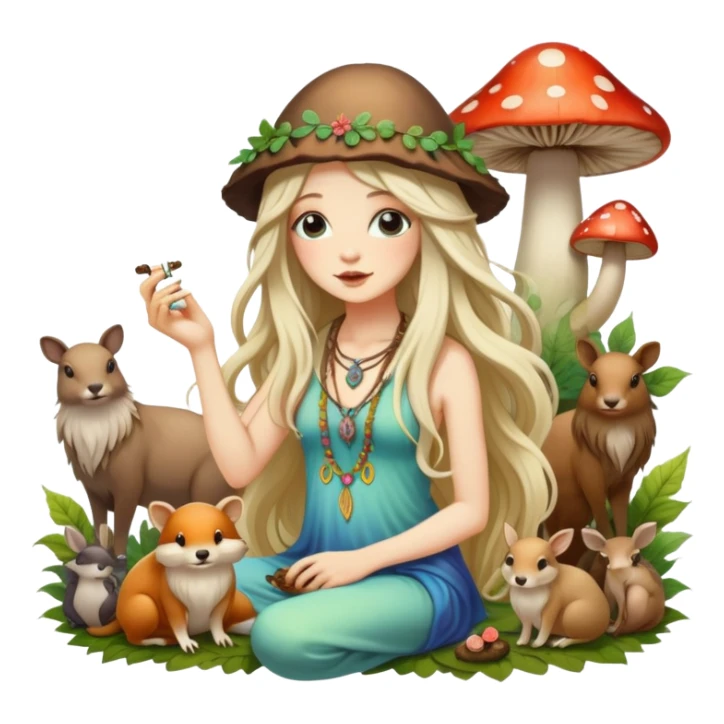 mushroom, hippie, fairy, smoking, animals  sticker